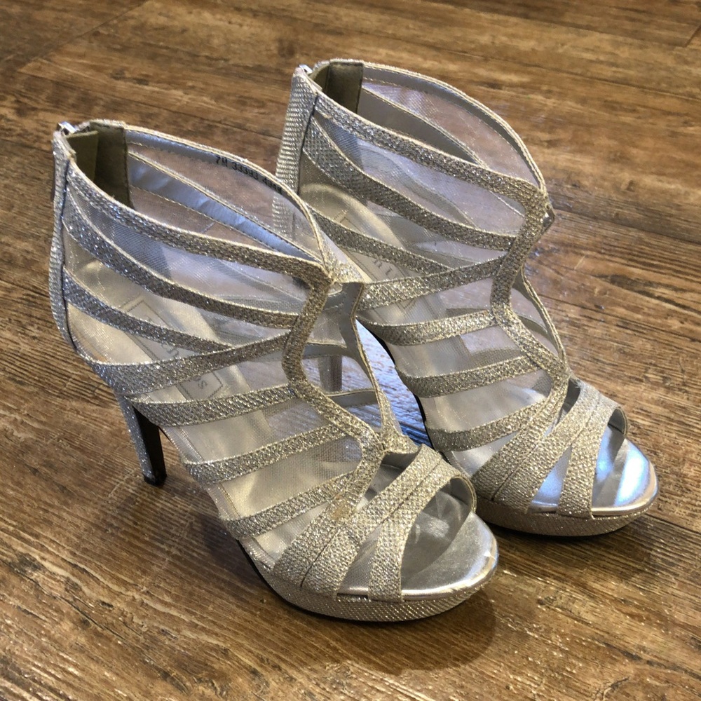 Worn once silver glittery stilettos